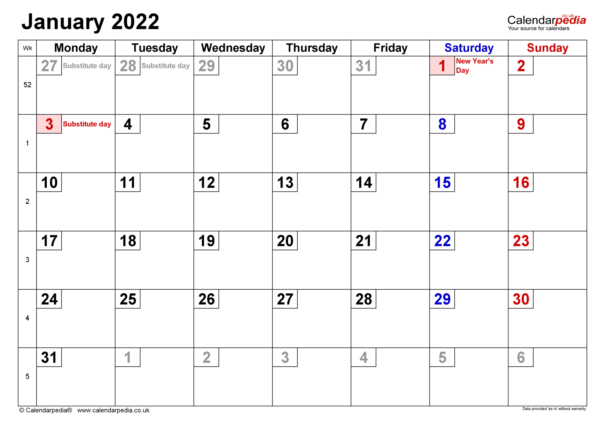 January 2022 Calendar Uk Printable - 2023 Printable Calendars