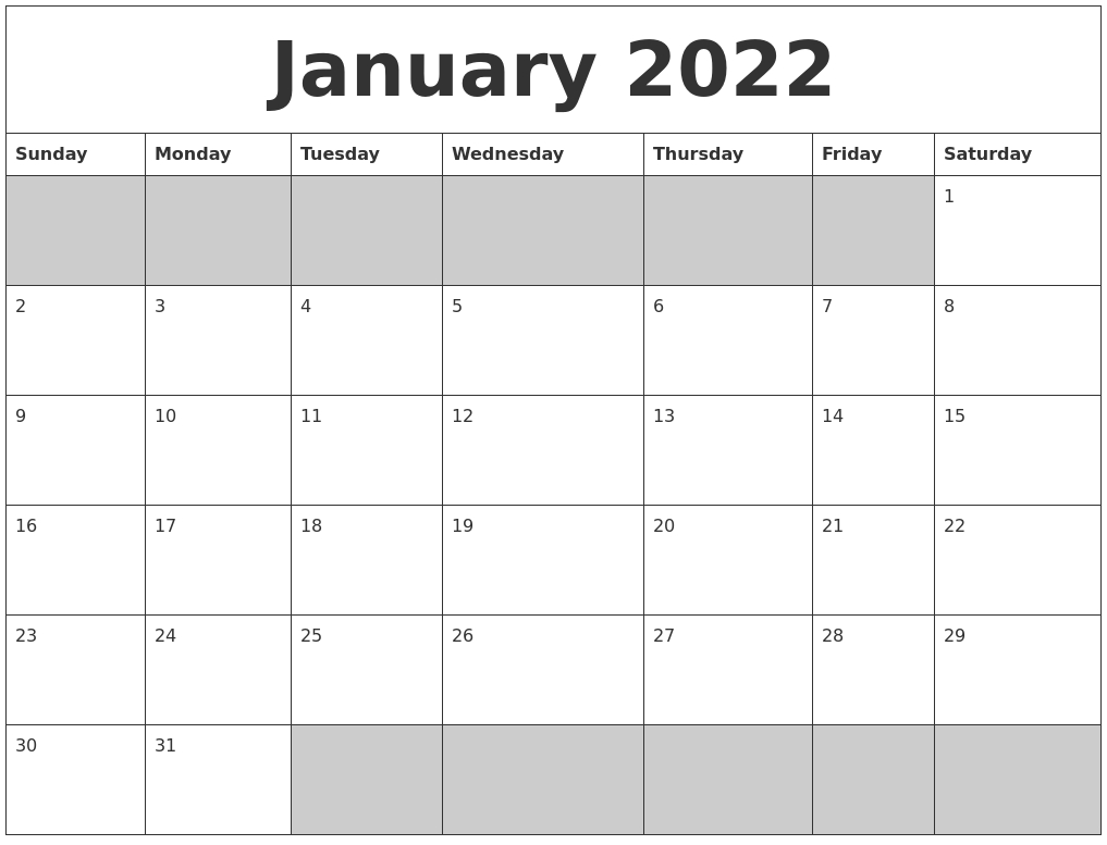 January Calendar Printable 2022 | Free Letter Templates