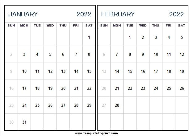 January February 2022 Calendar Word | 2022 Calendar Free