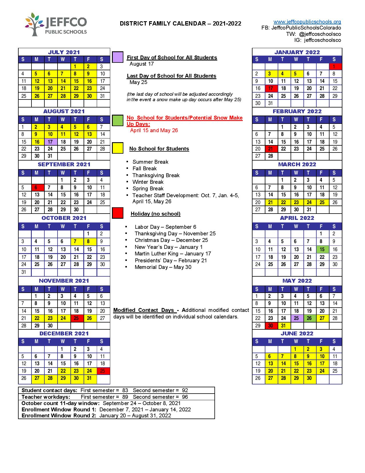 Jeffco Public Schools Calendar 2021-2022 &amp; Holidays