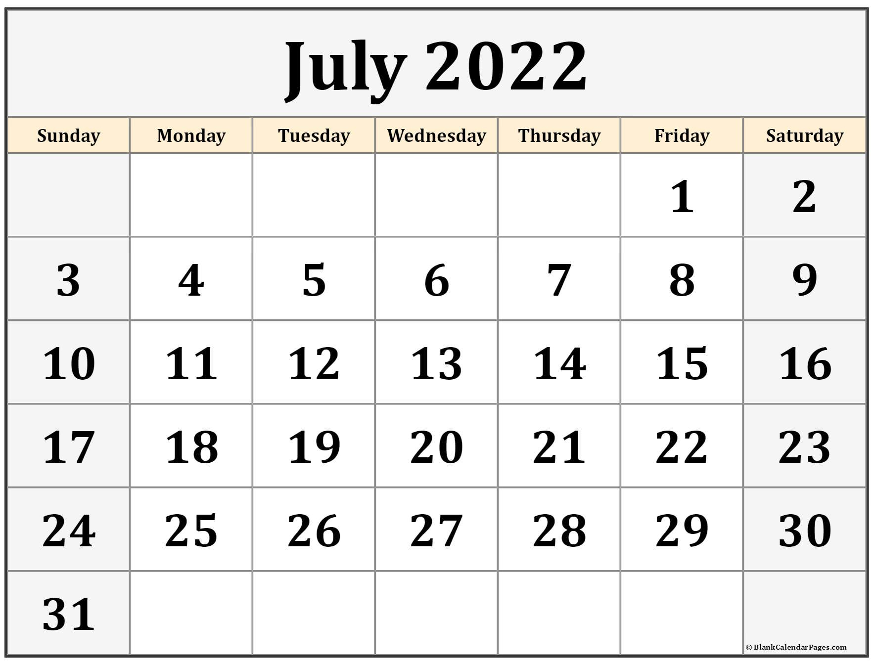 July 2022 Calendar | Free Printable Calendar Templates