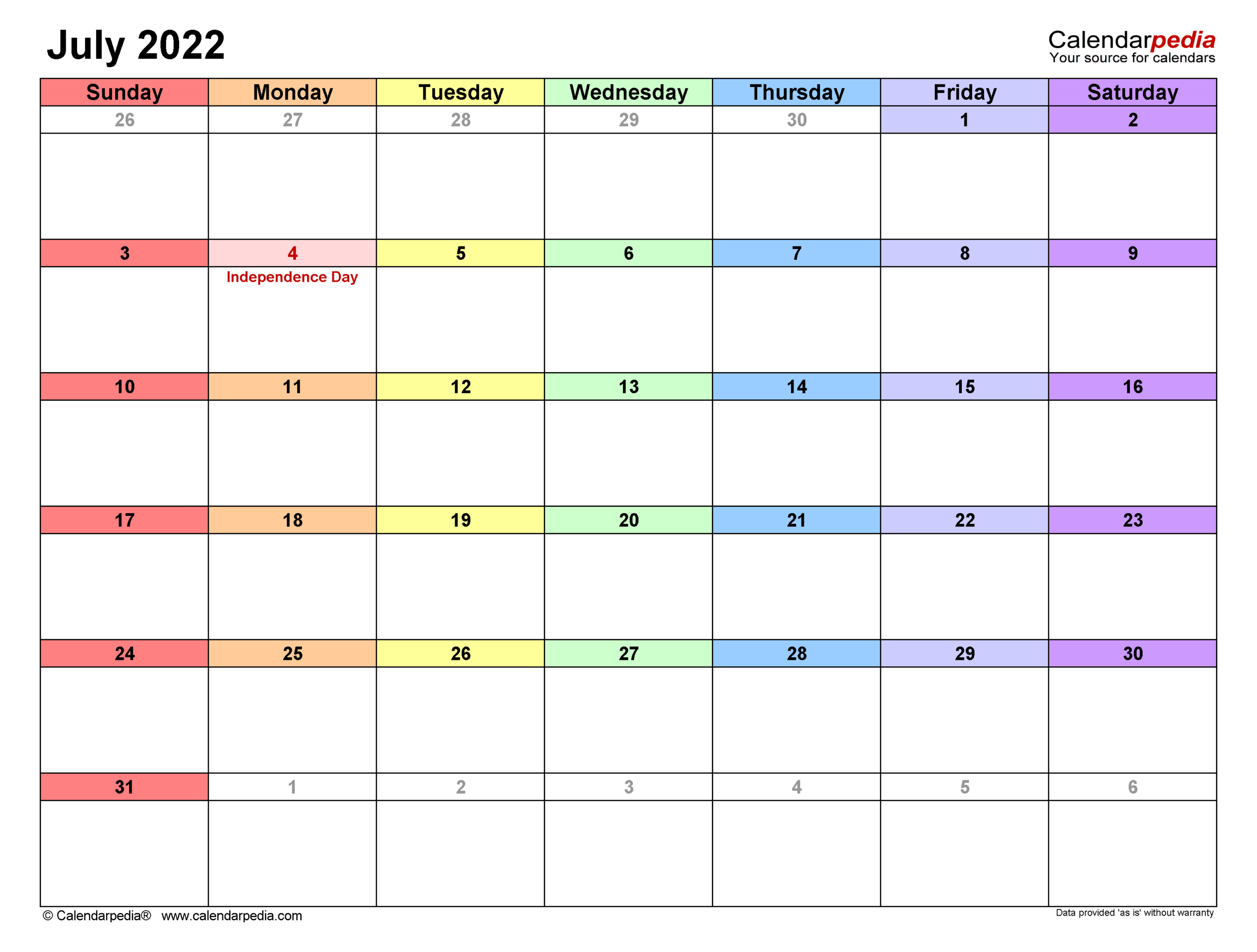 July 2022 Calendar | Templates For Word, Excel And Pdf