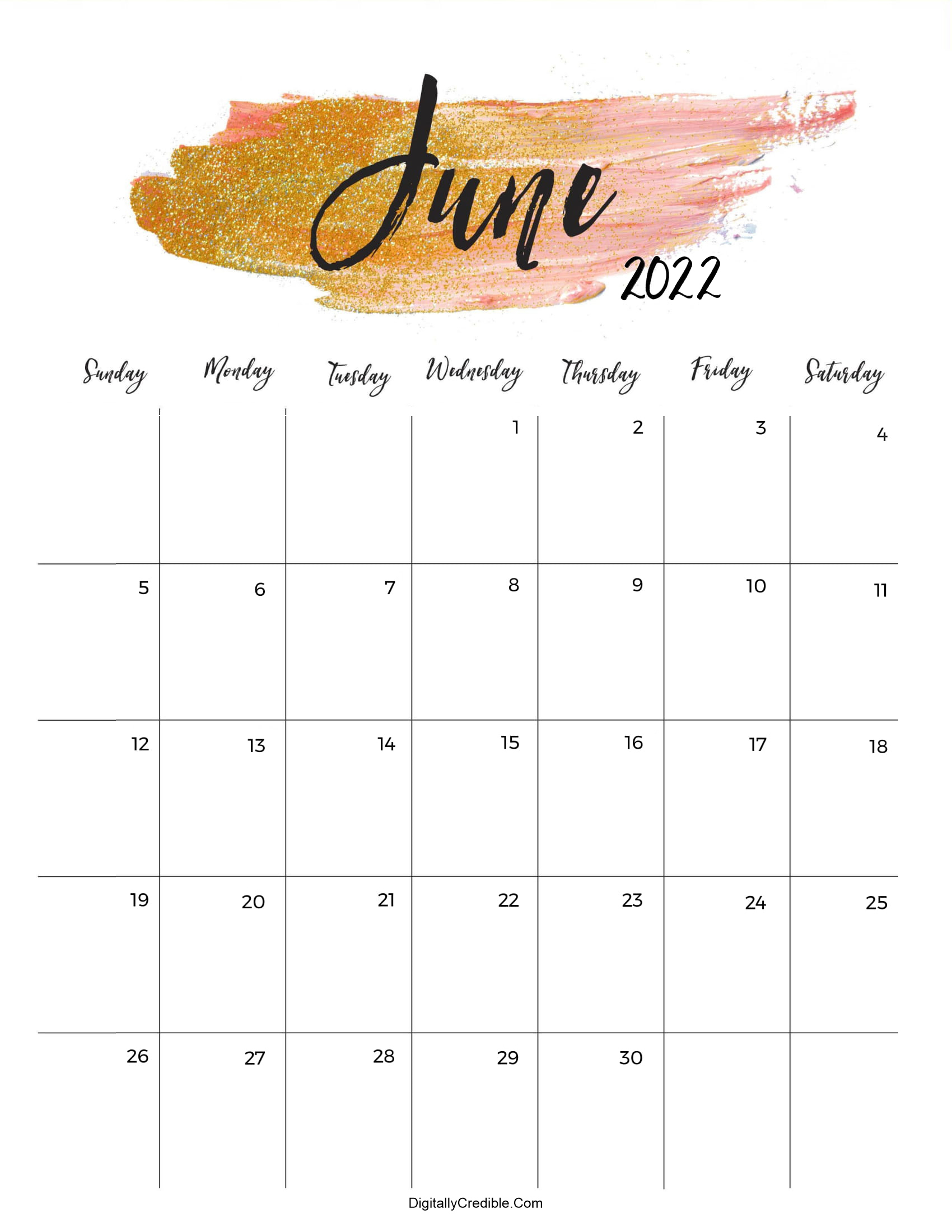 June 2022 Calendar Cute &amp; Floral Templates