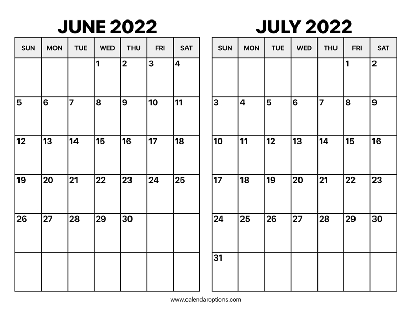 June And July 2022 Calendar - Calendar Options