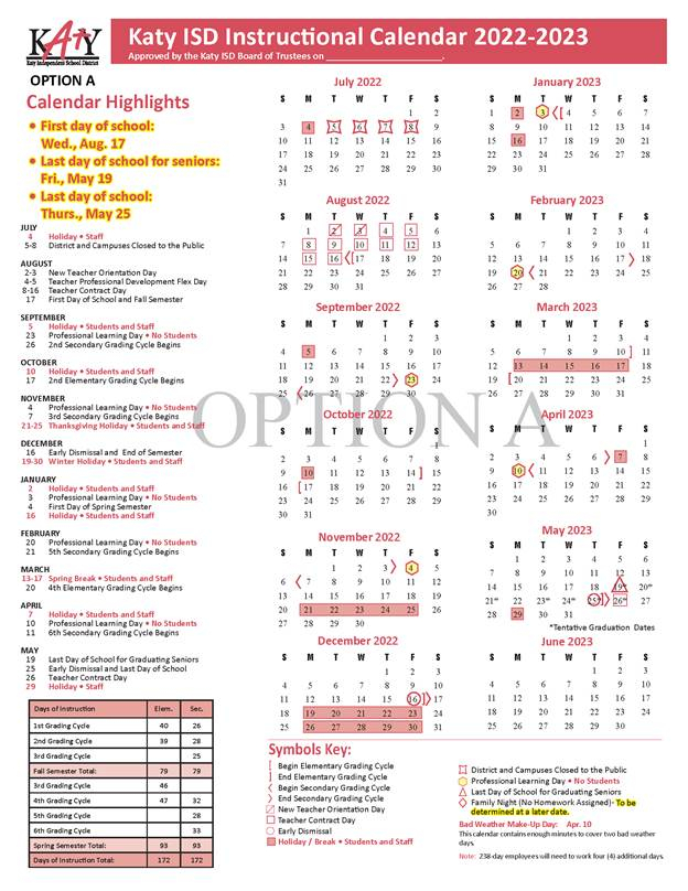 Katy Isd Approves 2022-2023 Instructional Calendar - The