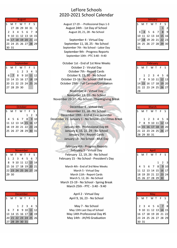 Leflore Public Schools Calendar 2020 And 2021
