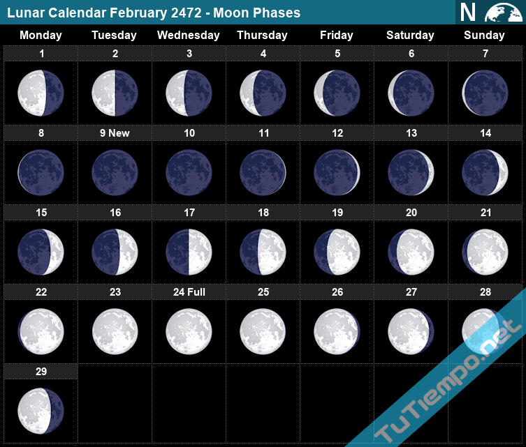Lunar Calendar February 2472 - Moon Phases