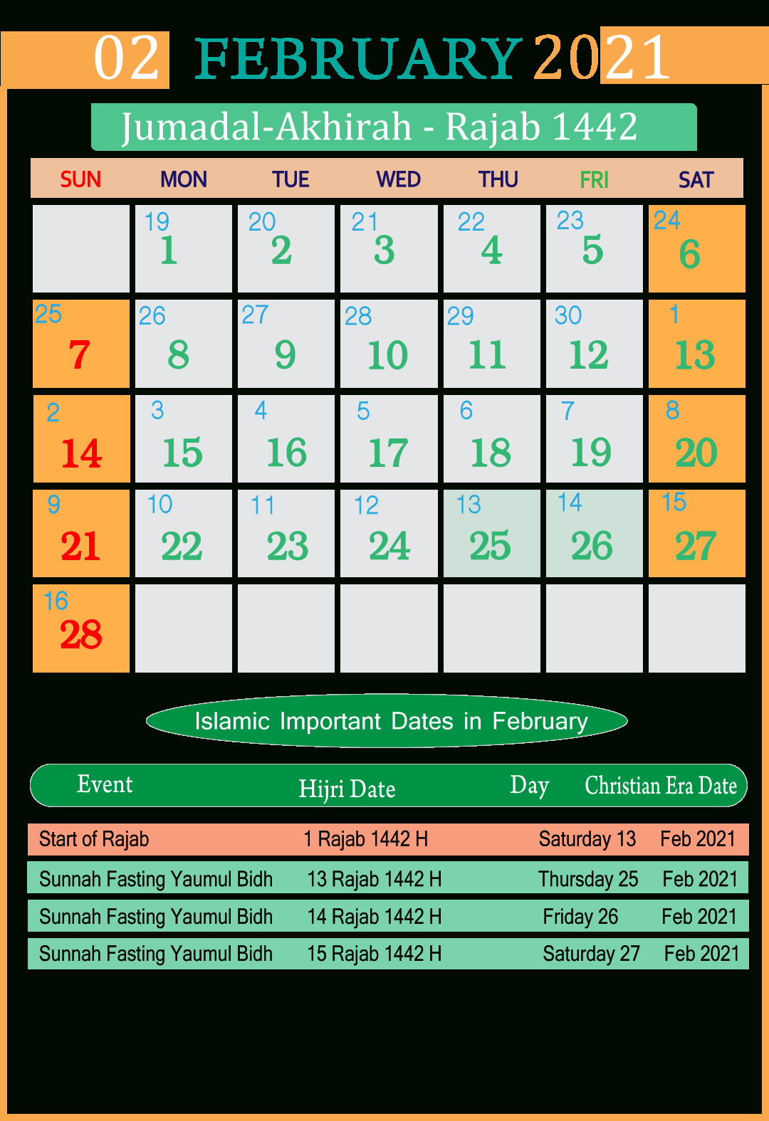 March 2021 Islamic Calendar