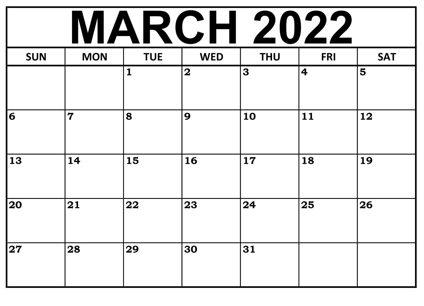 March 2022 Calendar With Holidays Template - Printable