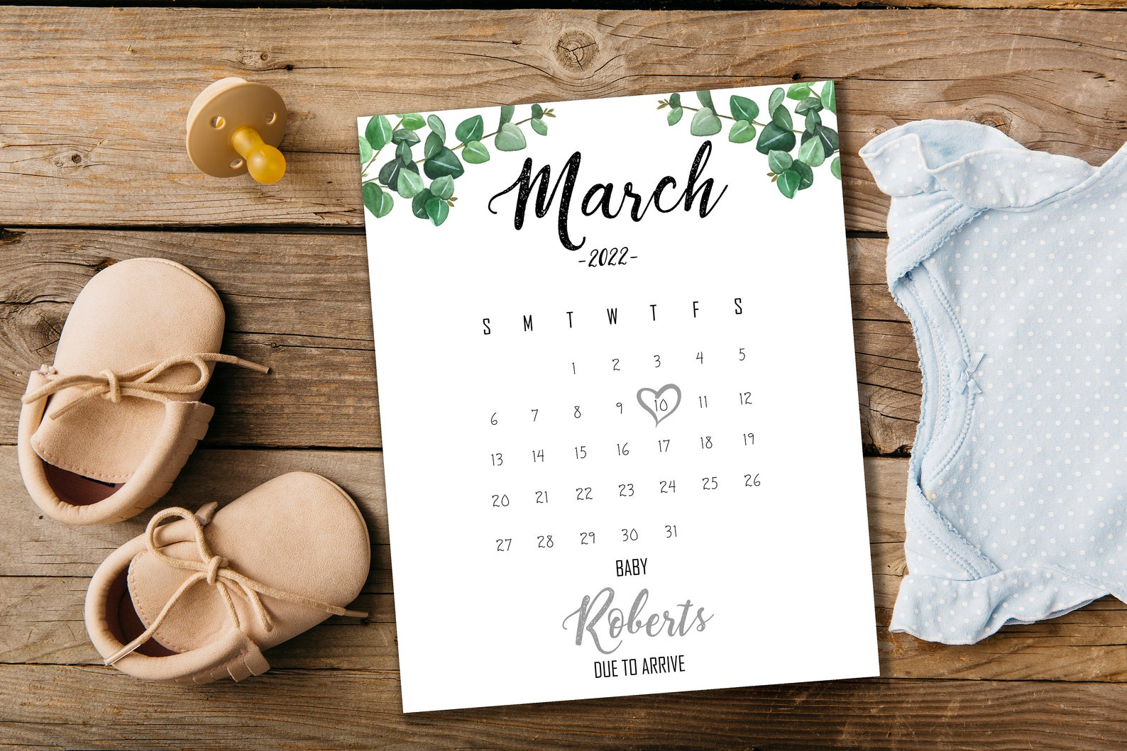 March 2022 Custom Pregnancy Announcement Calendar Social