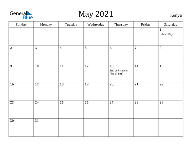 May 2021 Calendar - Kenya