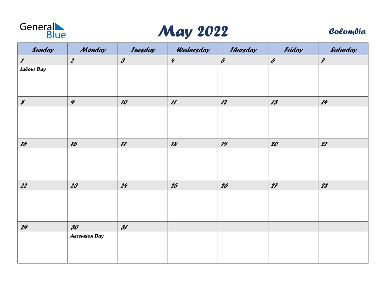 May 2022 Calendar - Colombia