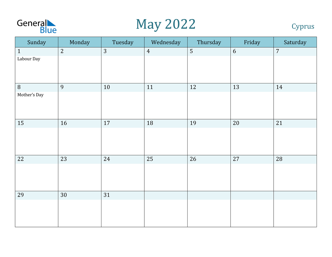 May 2022 Calendar - Cyprus