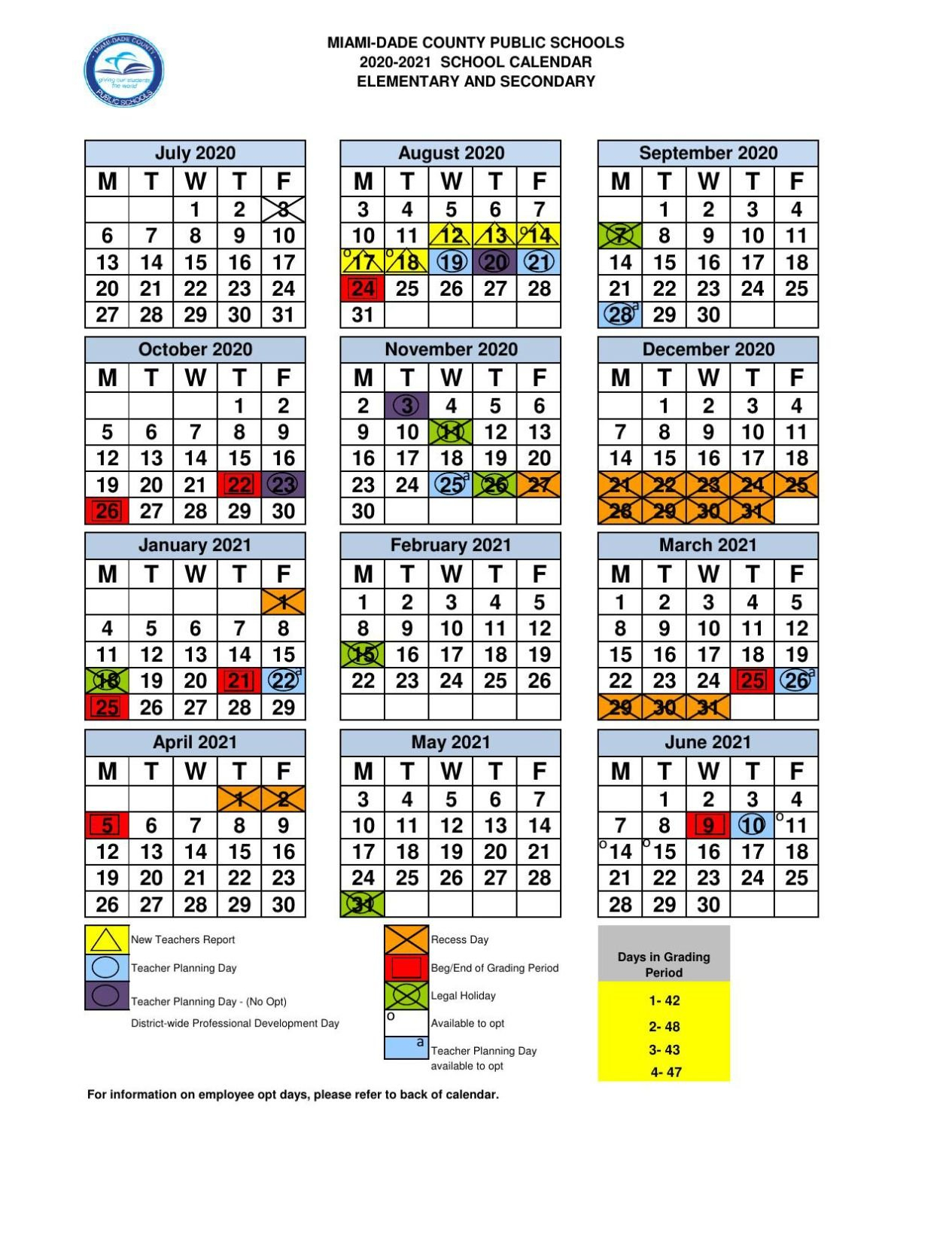 Miami Dade County Public Schools Calendar 2020 To 2021