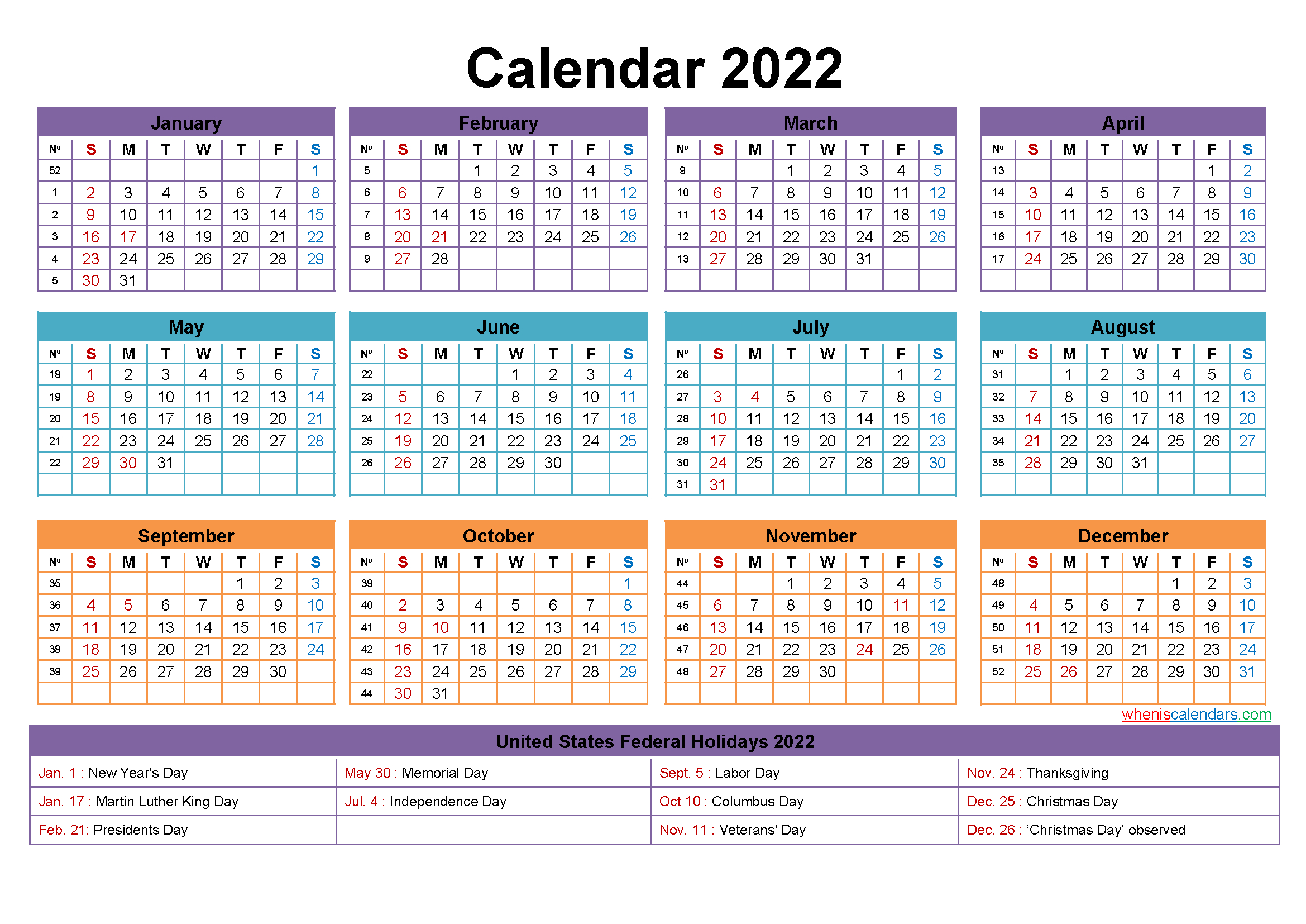 Mini Desk Calendar 2022 Free Printable