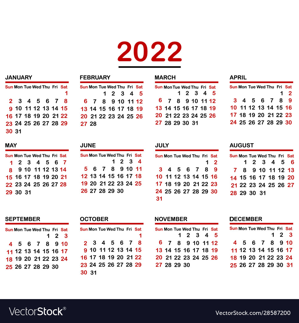 Minimalist Calendar Year 2022 Royalty Free Vector Image