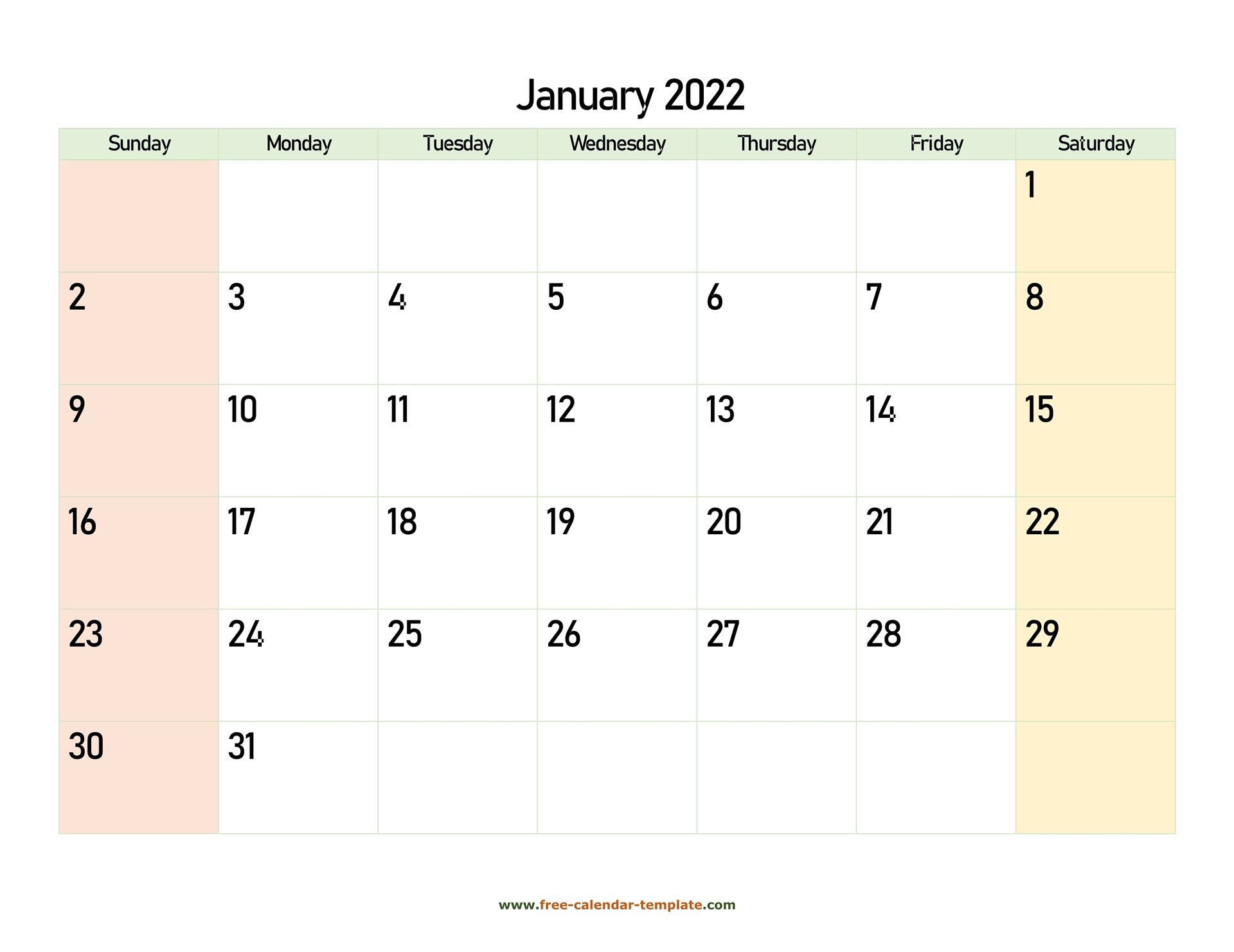Monthly 2022 Calendar Printable With Coloring On Weekend