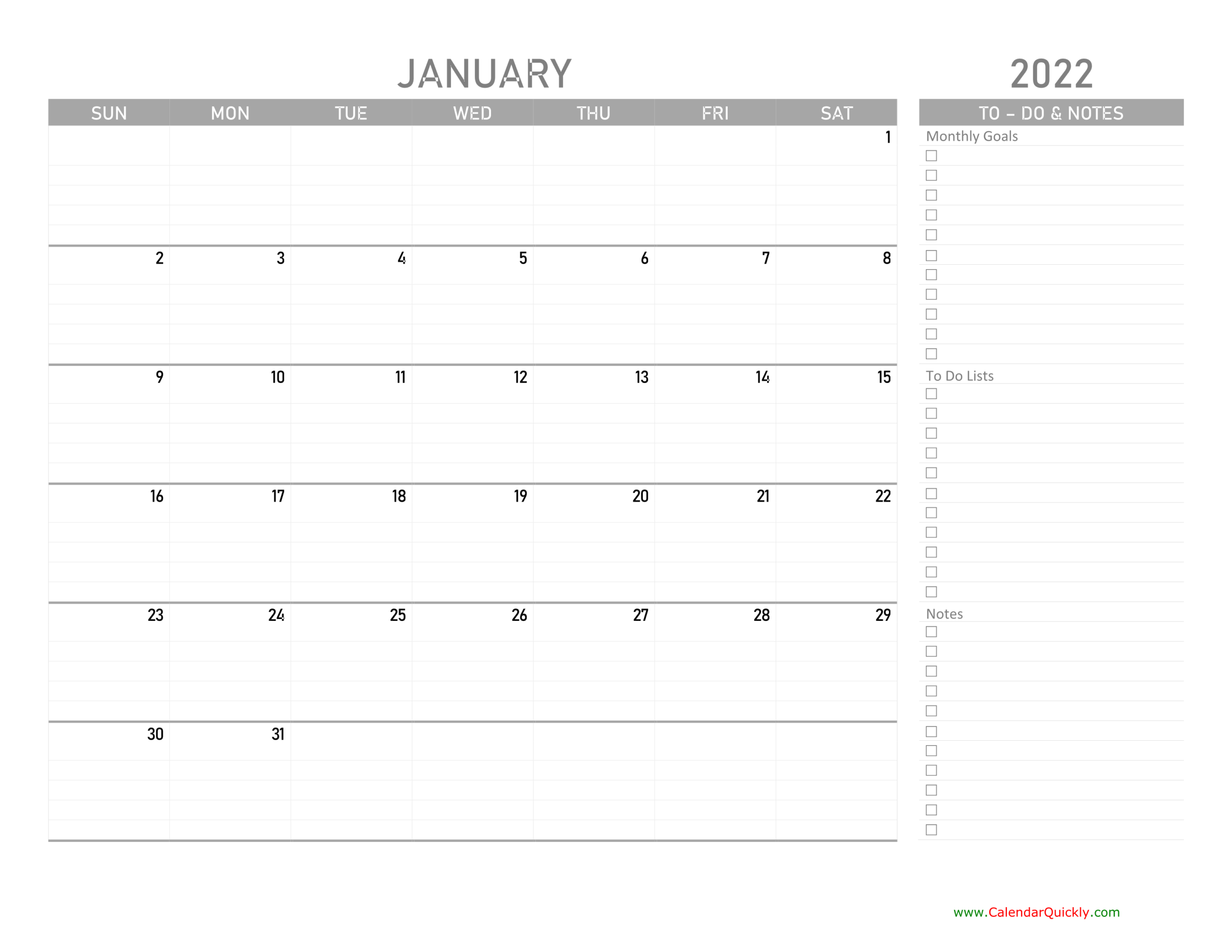 Monthly 2022 Calendar With To-Do List | Calendar Quickly