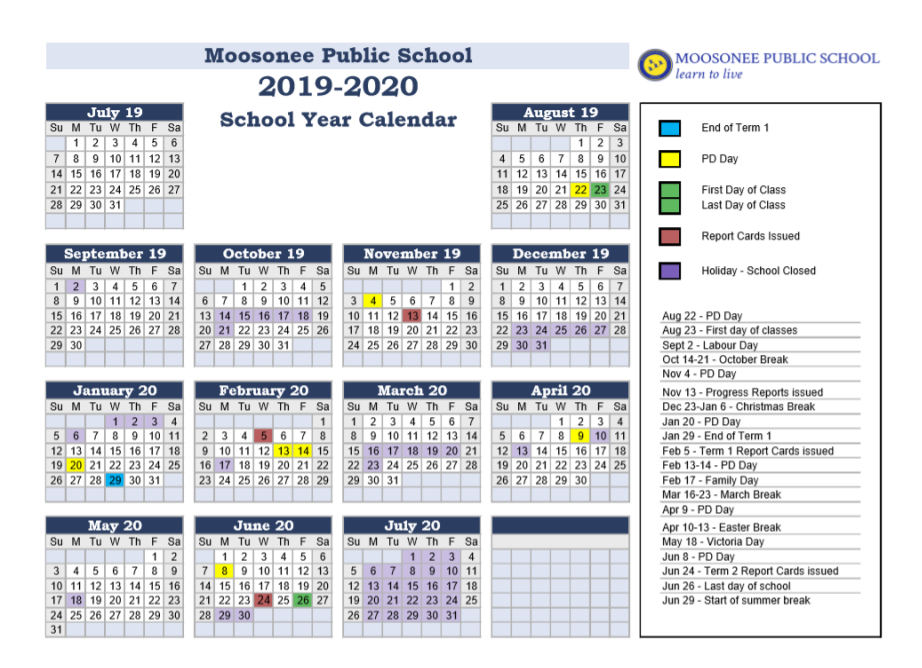 Moosonee District School Area Board Calendar 2020
