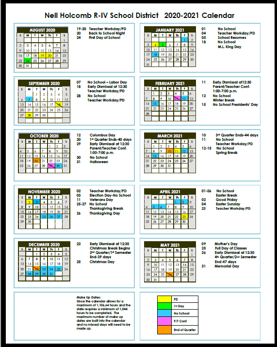 Nell Holcomb School District Calendar 2021 And 2022