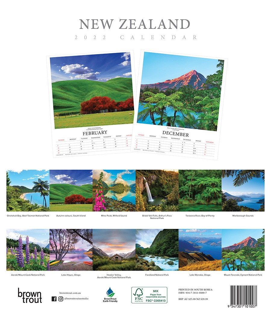 New Zealand 2022 Monthly Deluxe Vertical Wall Calendar