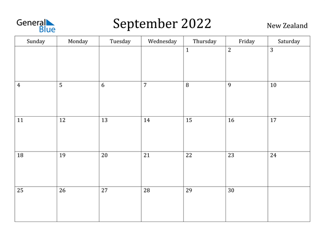 New Zealand September 2022 Calendar With Holidays