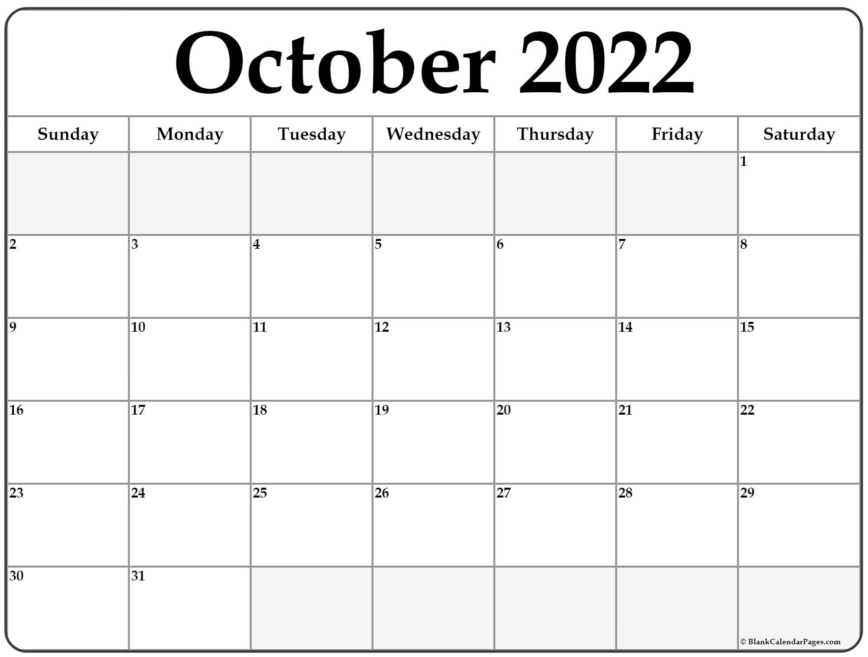 October 2022 Calendar | Free Printable Calendar Templates