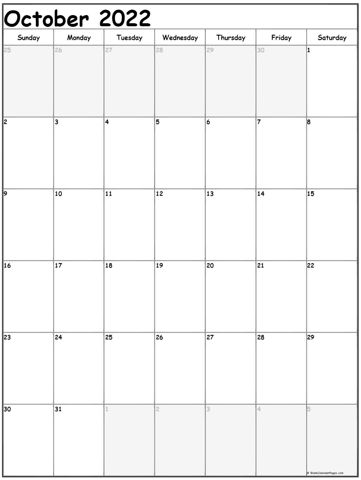 October 2022 Vertical Calendar | Portrait