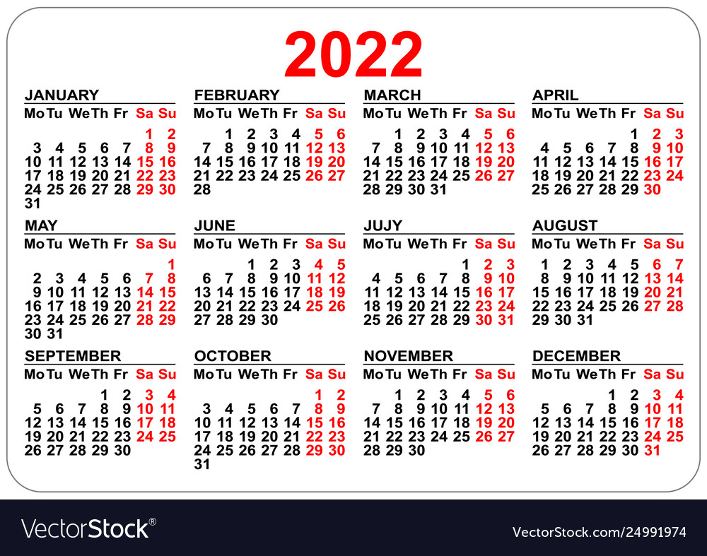Office Pocket Calendar 2022 Year Template Vector Image