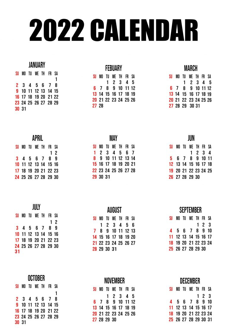 One Page 2022 Calendar Printable Download | Calendar 2022