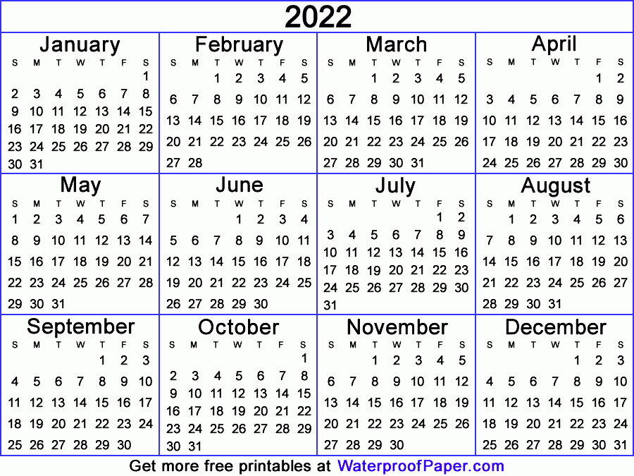 One Page Calendar - Free Printable For 2021, 2022