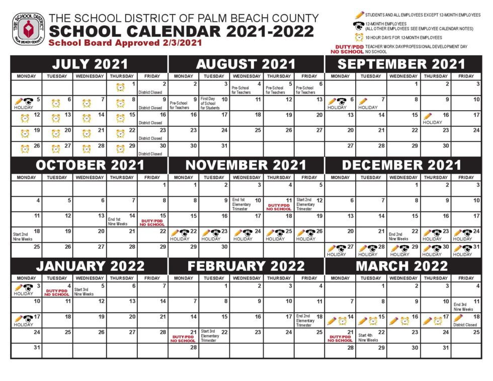 Palm Beach County School Calendar 2021-2022 | Holidays