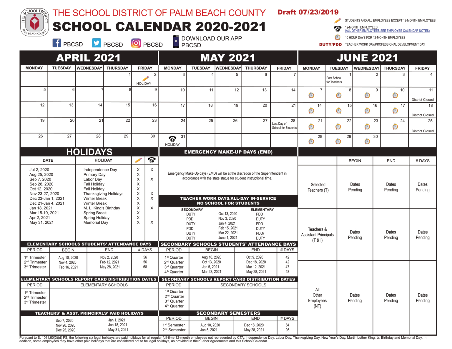 Palm Beach County School Calendar 2021-2022 | Important