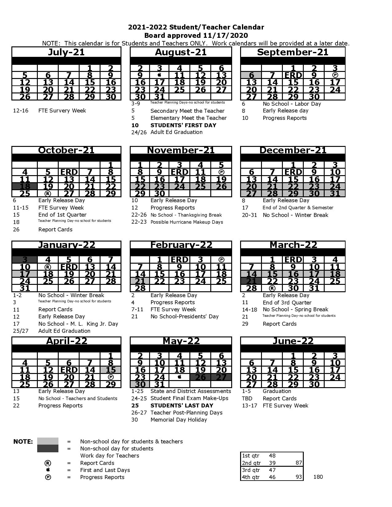 Pasco County School Calendar 2021-2022 In Pdf