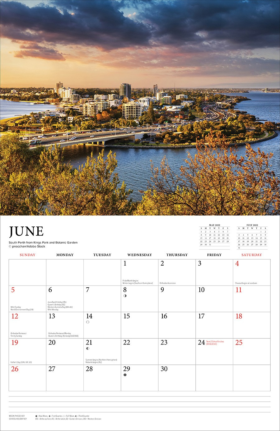 Perth 2022 Monthly Horizontal Wall Calendar With Envelope