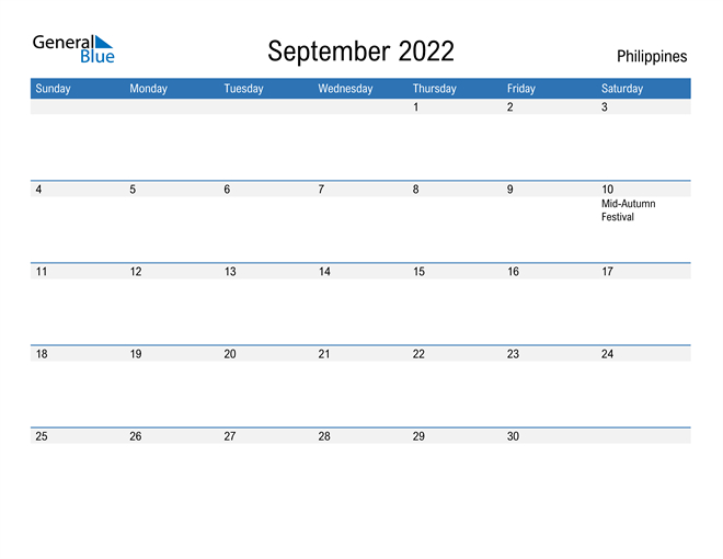 Philippines September 2022 Calendar With Holidays