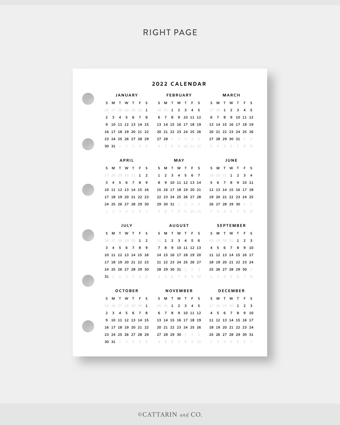 Pocket 2022 Yearly Calendar Printable Year At A Glance | Etsy