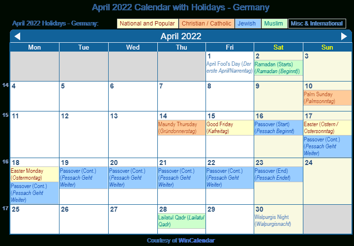 Print Friendly April 2022 Germany Calendar For Printing