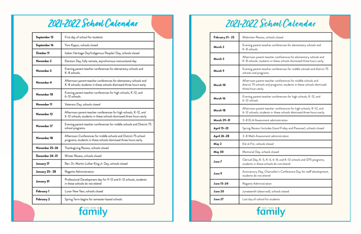 Print The 2021-2022 Nyc School Calendar With Fun Printable