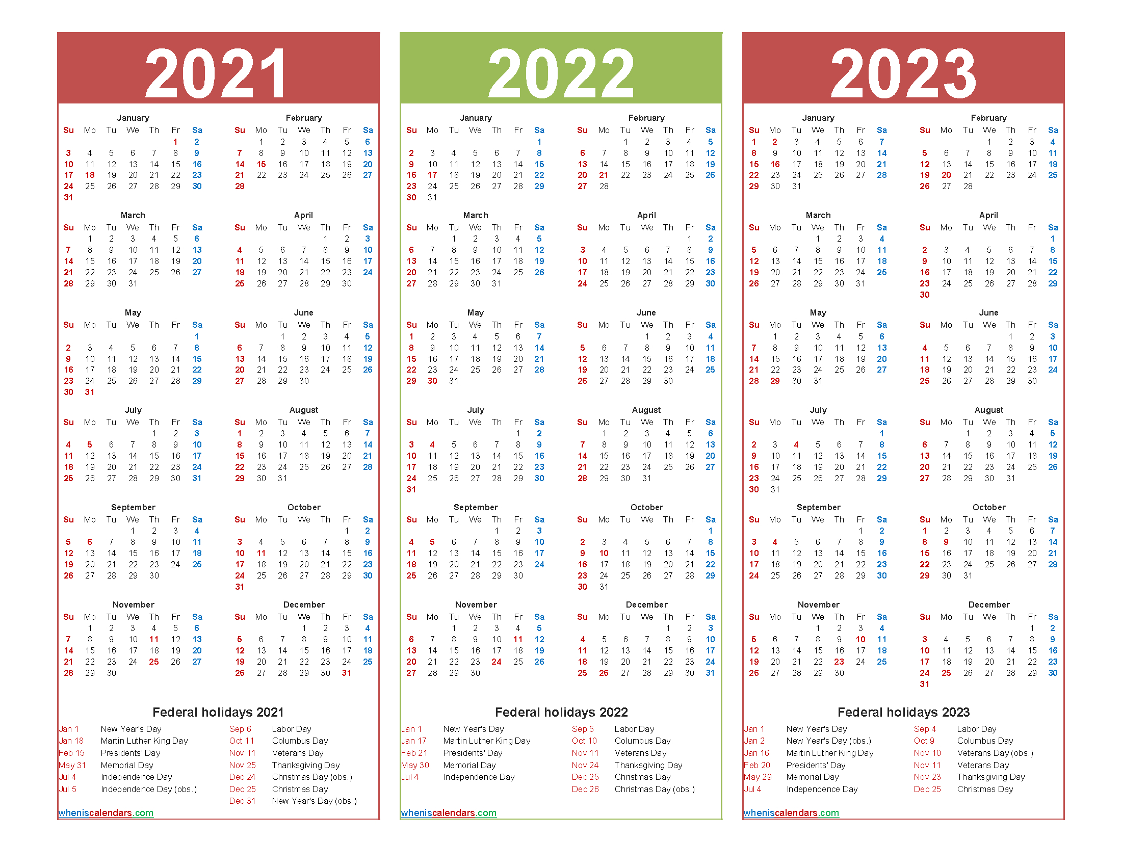 Printable 2021 2022 And 2023 Calendar With Holidays Word, Pdf