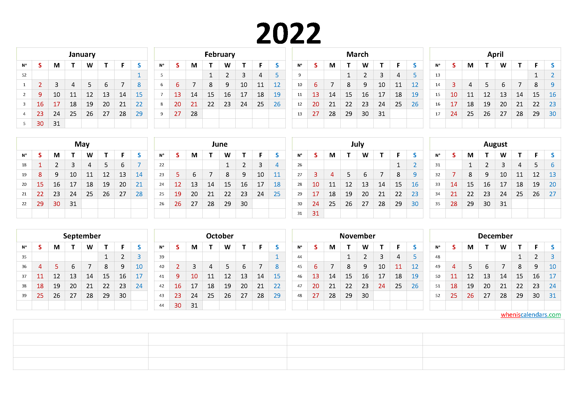 Printable 2022 Calendar By Year - Calendraex