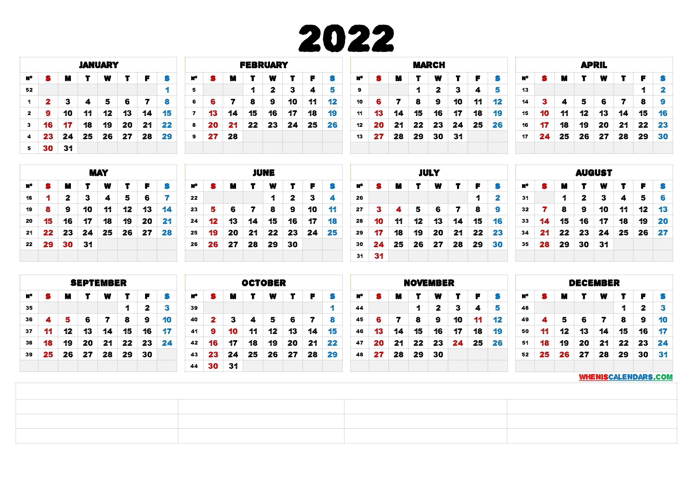Printable 2022 Calendar By Year [Premium Templates]