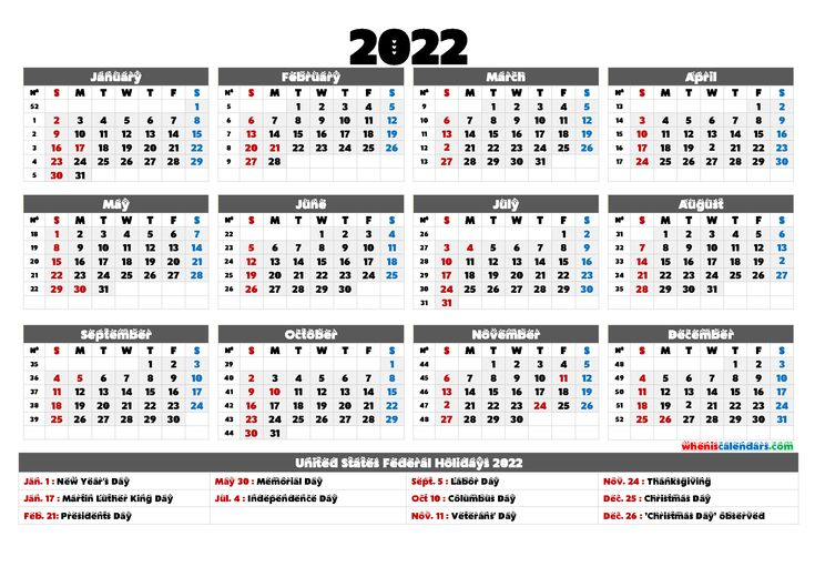 Printable 2022 Calendar One Page - 6 Templates | Free