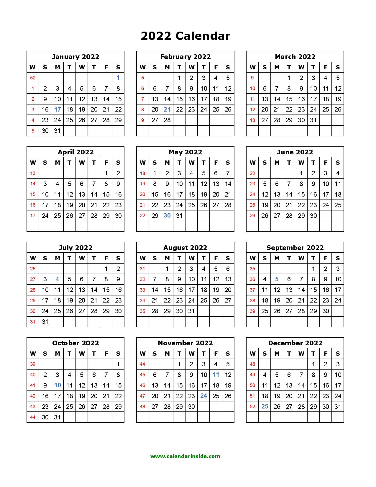 Free Printable Calendar 2022 Editable
