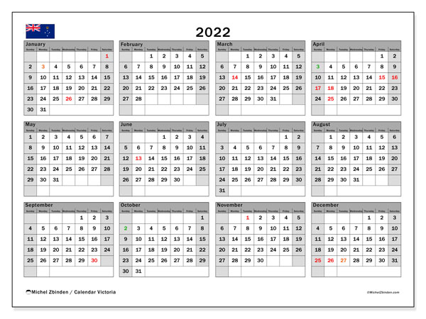 Printable 2022 &quot;Victoria (Ss)&quot; Calendar - Michel Zbinden En