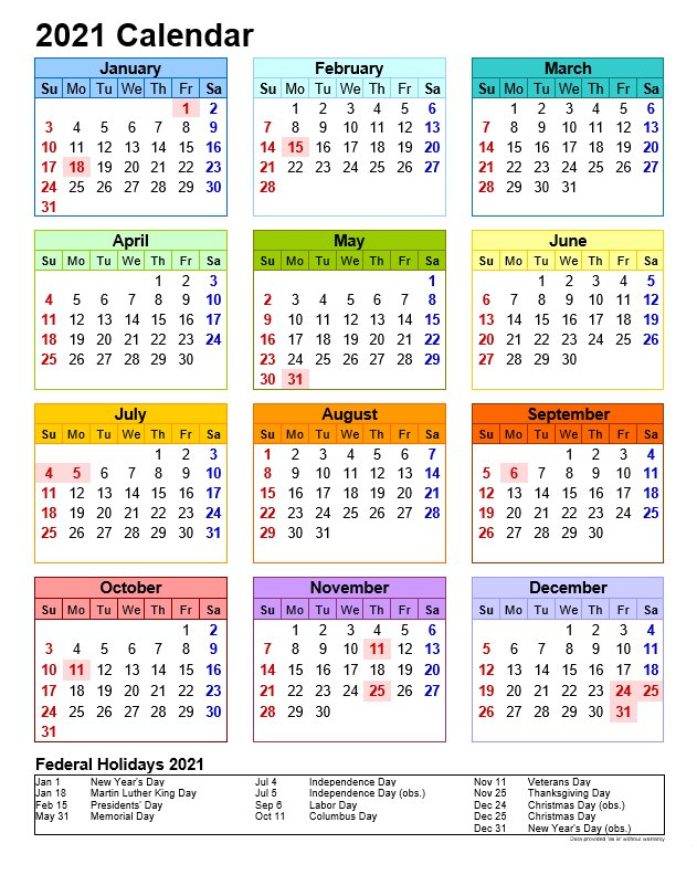 Printable 5 By 8 2021 Calendar - Free 2021 Calendar