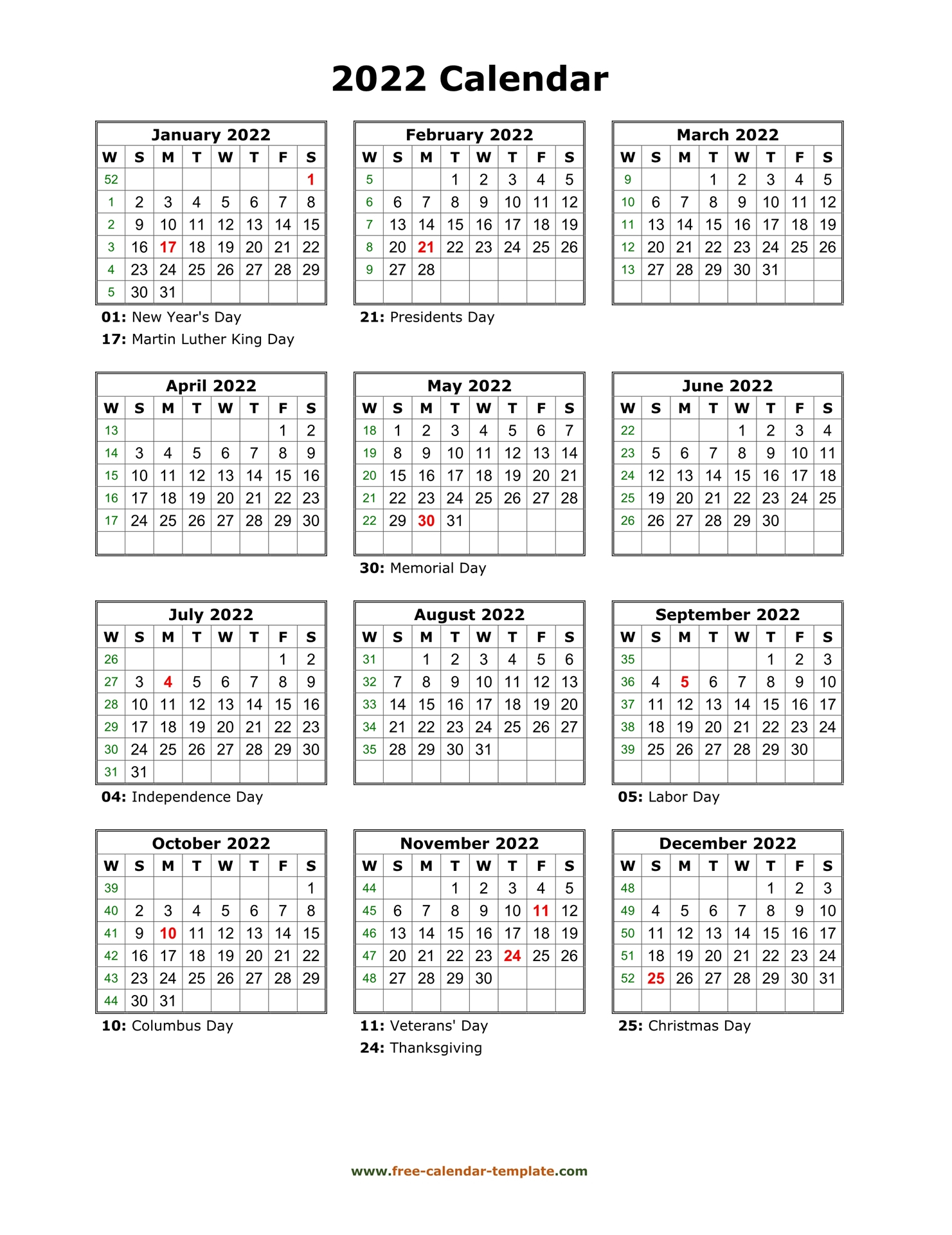 Printable Calendar 2022 Monthly | Free Letter Templates