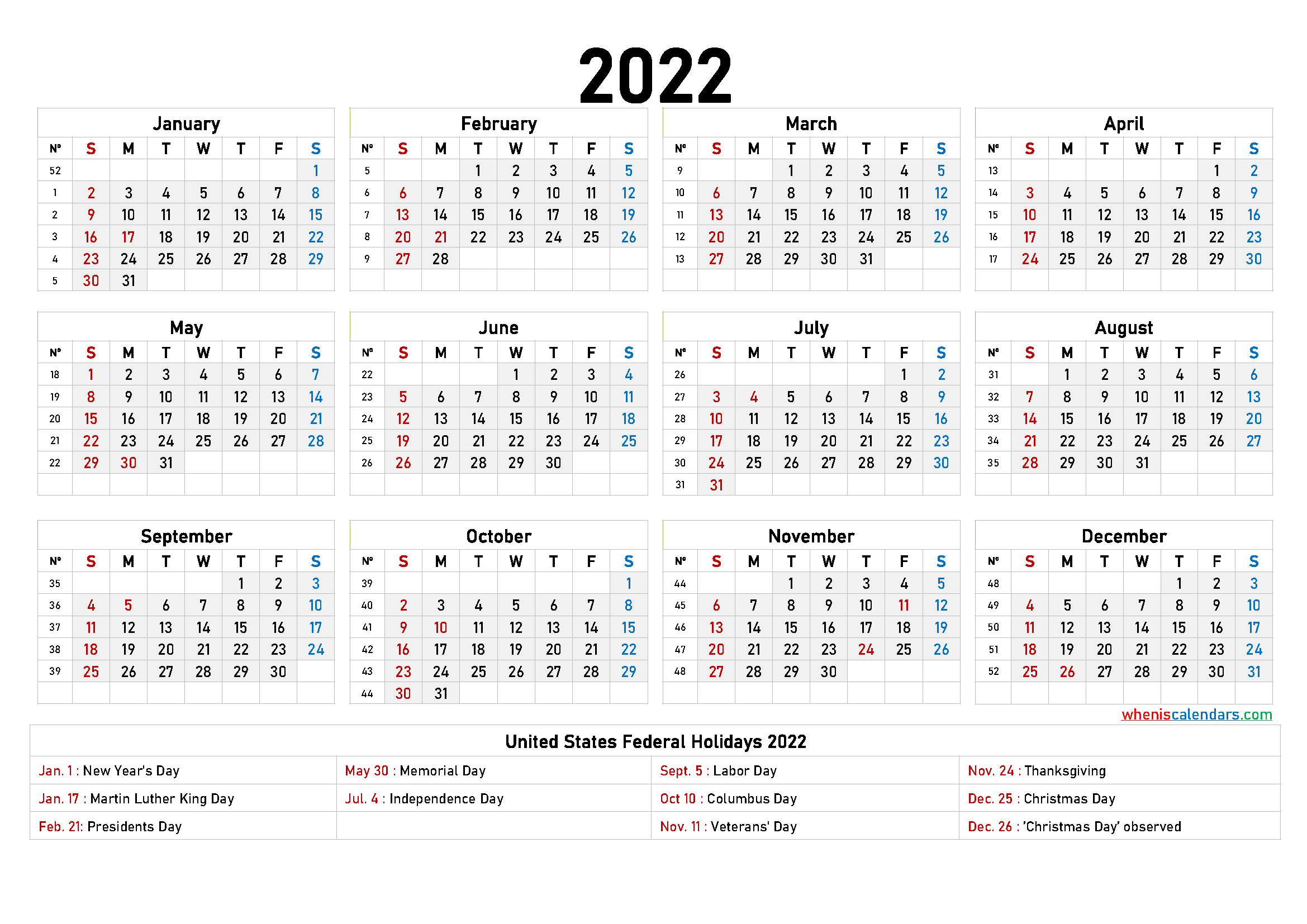 Printable Calendar 2022 Pdf - 9 Templates