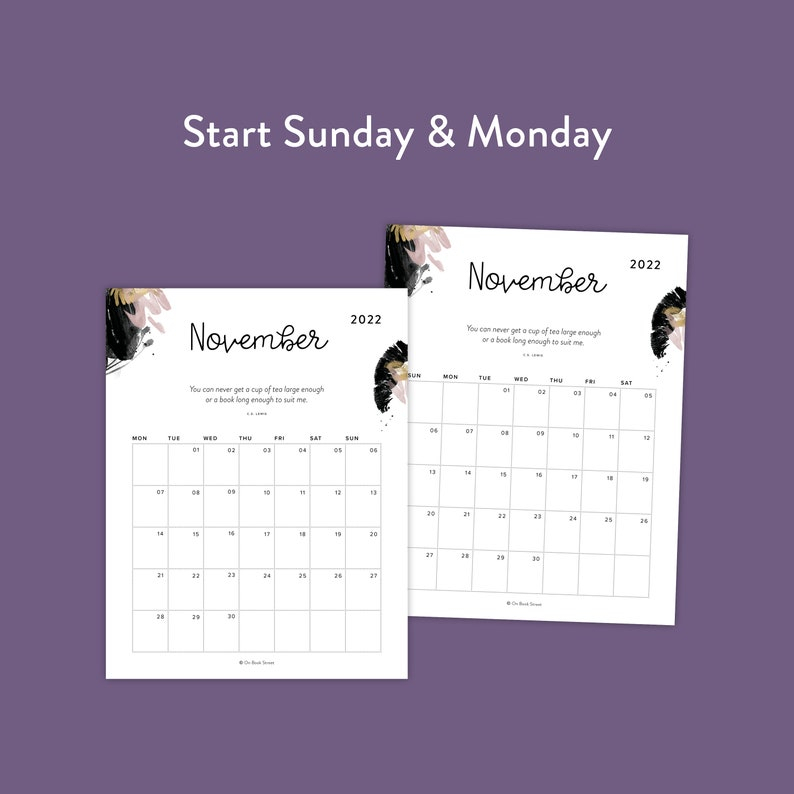 Printable Calendar 2022 With Book Quotes Inspirational | Etsy