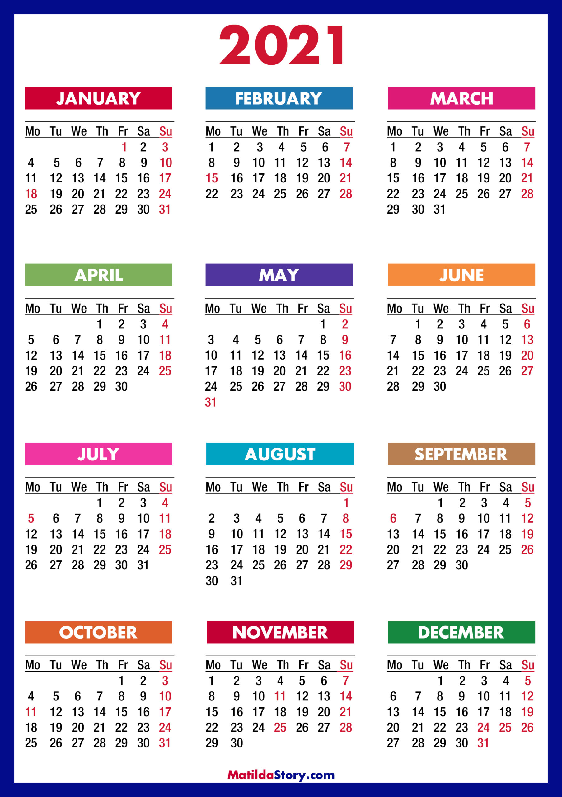 Printable Calendar General Blue 2021 Calendar - 2021
